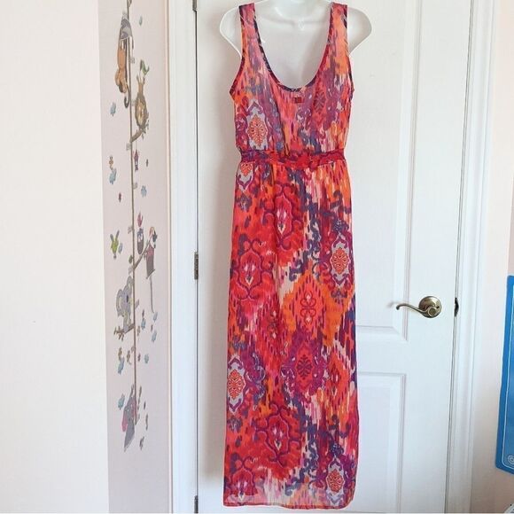 CHARMING CHARLIE maxi dress ikat multicolored watercolor pattern size M @i - Picture 2 of 14
